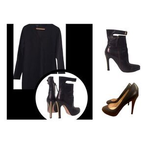 Escada Womens Black V Neck Long Sleeve Midi Zip Back Shift Dress Size 42